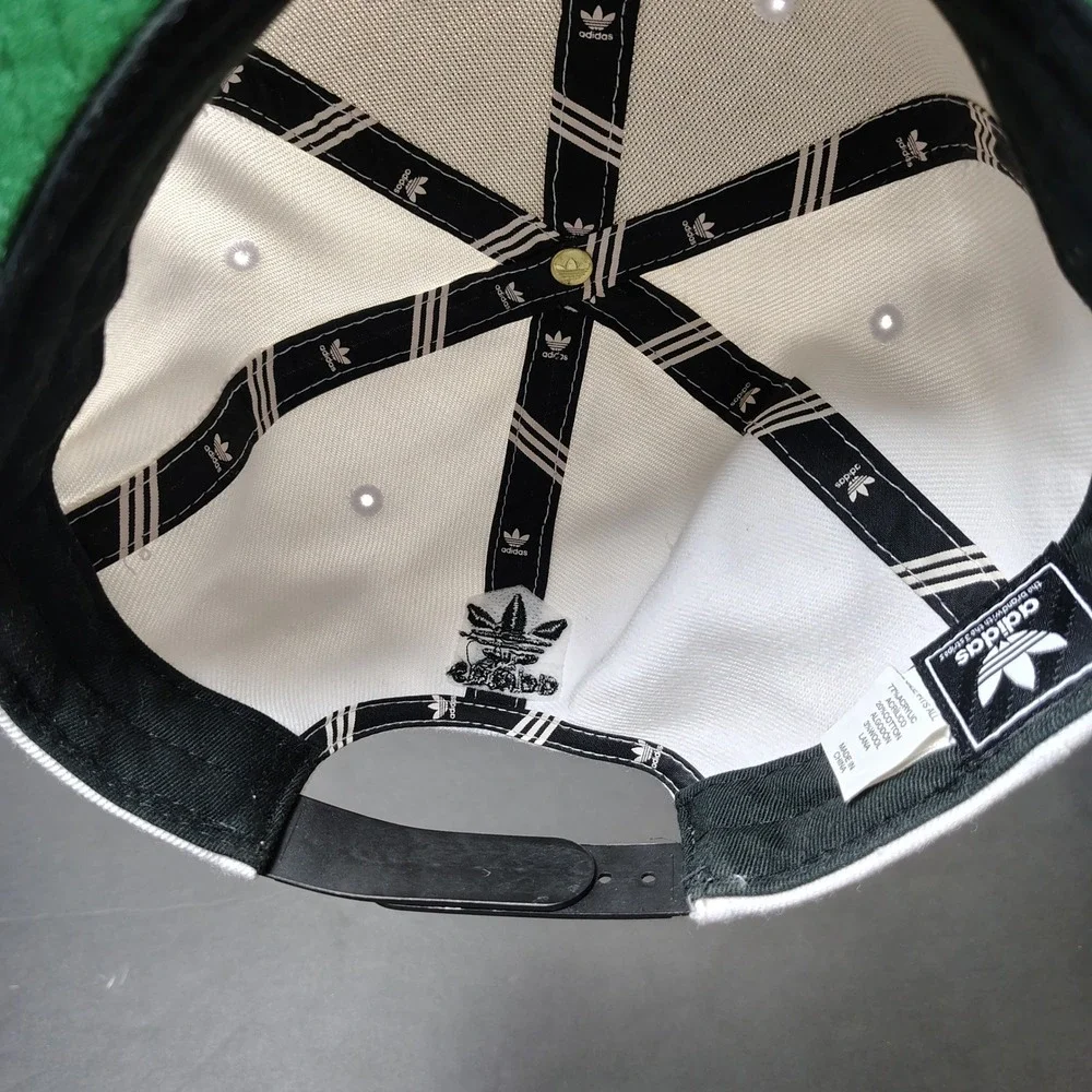 Adidas Hat Cap Snapback White Black Trefoil Spellout Logo Flat Brim Adjustable
